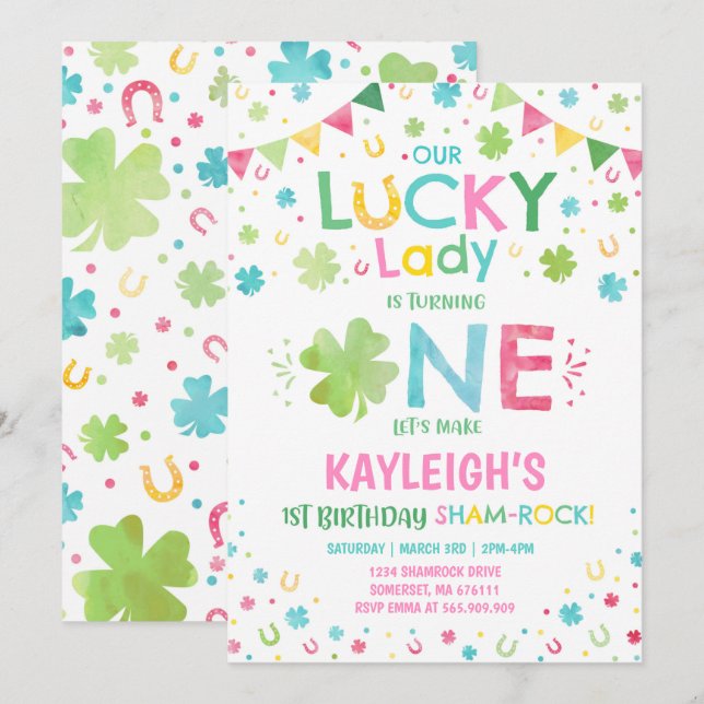 St. Patrick's Birthday Invitation Lucky Lady Party (Front/Back)