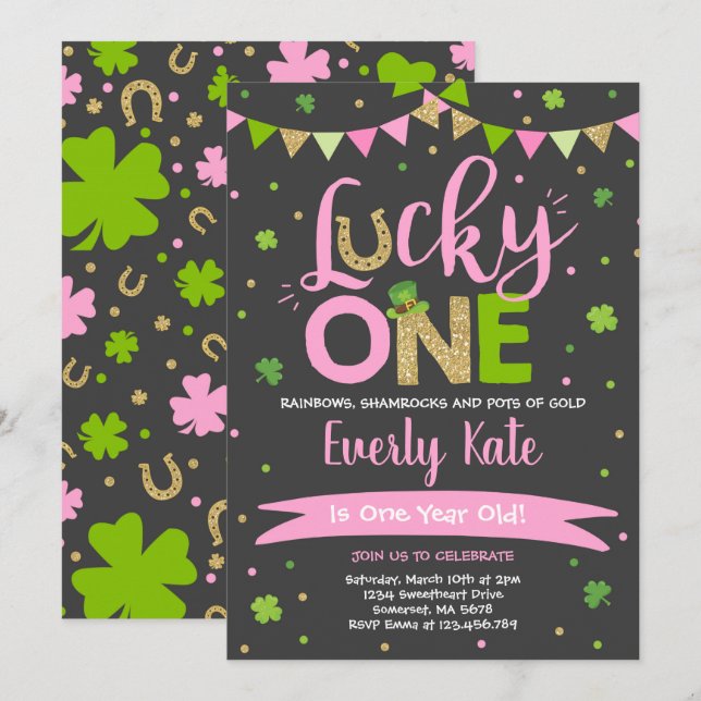 St. Patrick's Birthday Invitation Lucky One Party (Front/Back)