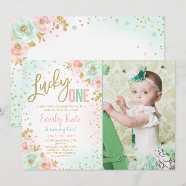 St. Patrick's Birthday Invitation Lucky One Party (Front/Back)