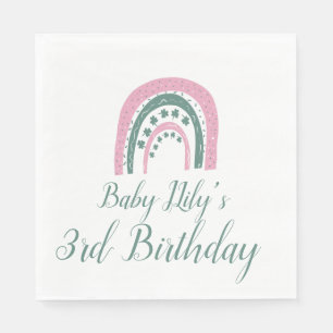 St. Patricks Birthday Rainbow Hand Drawn Pink Napkin