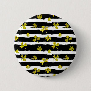 st patricks black white clover 6 cm round badge