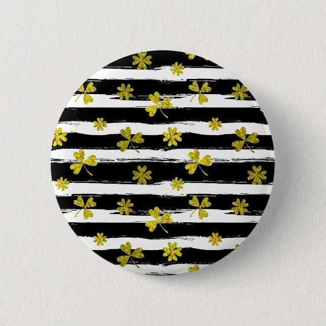 st patricks black white clover 6 cm round badge (Front)
