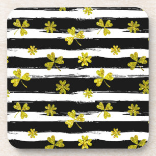 st patricks black white clover coaster