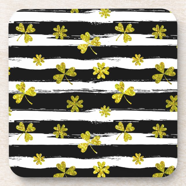 st patricks black white clover coaster (Front)