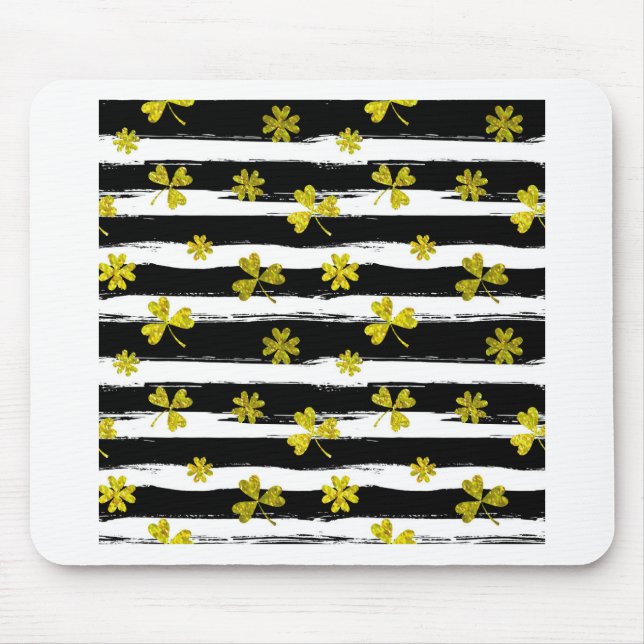 st patricks black white clover mouse mat (Front)