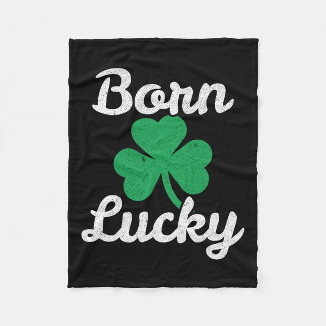 St Patricks Born Lucky Irish Descendant Leprechaun Fleece Blanket (Front)