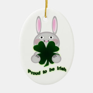 St. Patricks Bunny Proud to be Irish Shamrock Ceramic Tree Decoration