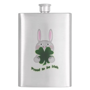 St. Patricks Bunny Proud to be Irish Shamrock Hip Flask