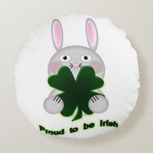 St. Patricks Bunny Proud to be Irish Shamrock Round Cushion