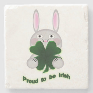 St. Patricks Bunny Proud to be Irish Shamrock Stone Coaster