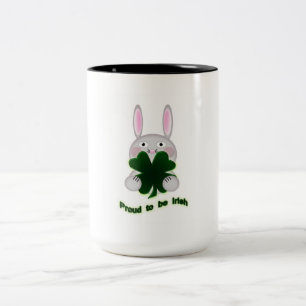 St. Patricks Bunny Proud to be Irish Shamrock Two-Tone Coffee Mug