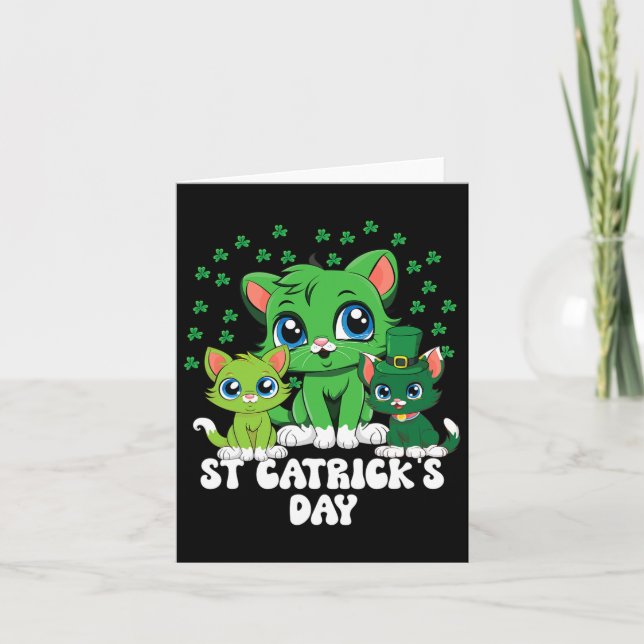 St Patricks Catricks Day Cats Green Saint Pattys  Card (Front)