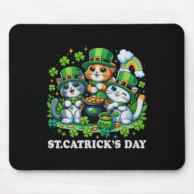 St Patricks Catricks Day Cats Saint Pattys Cat Lov Mouse Mat (Front)