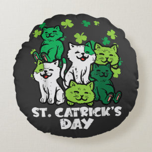 St Patricks Catricks Day Cats Saint Pattys Round Cushion