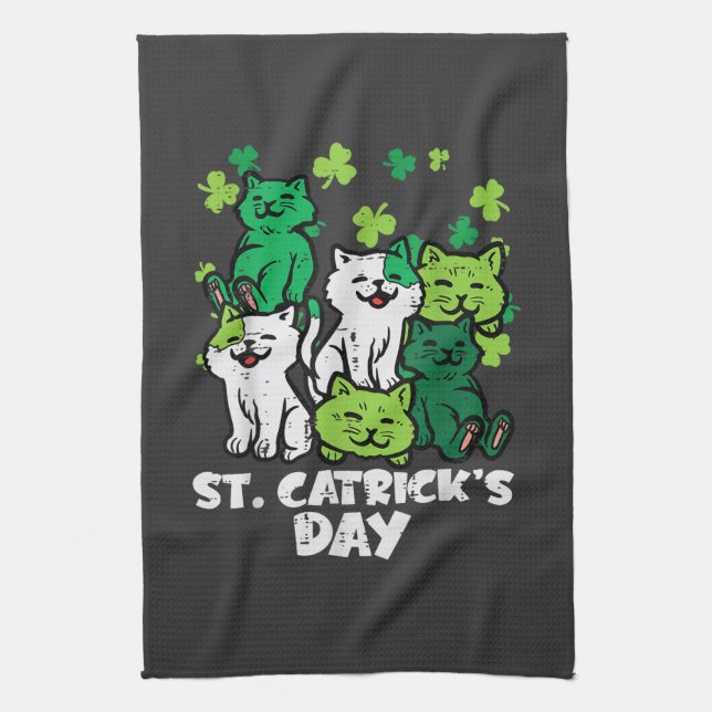 St Patricks Catricks Day Cats Saint Pattys Tea Towel (Vertical)