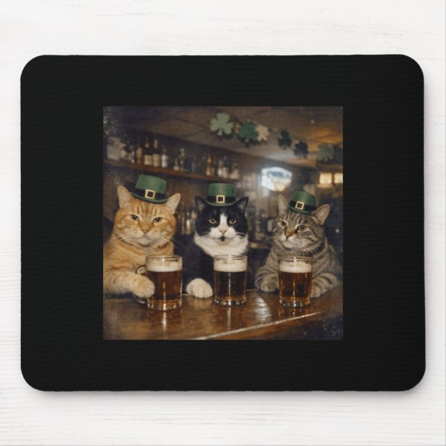 St patricks catricks day funny cats drinking beer mouse mat (Front)