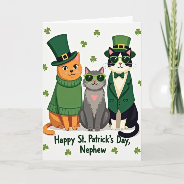 St Patricks Cats Nephew Day Card (Front)