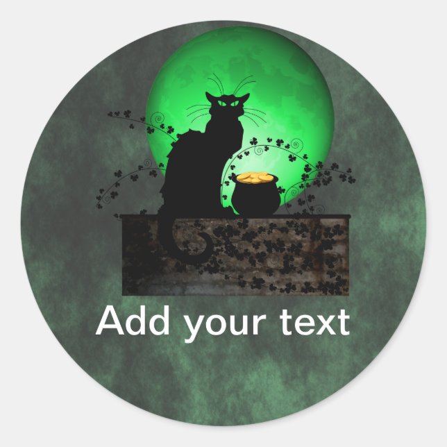 St. Patrick's Chat Noir Classic Round Sticker (Front)