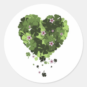 St. Patrick's Clover Heart Classic Round Sticker