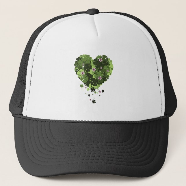 St. Patrick's Clover Heart Trucker Hat (Front)