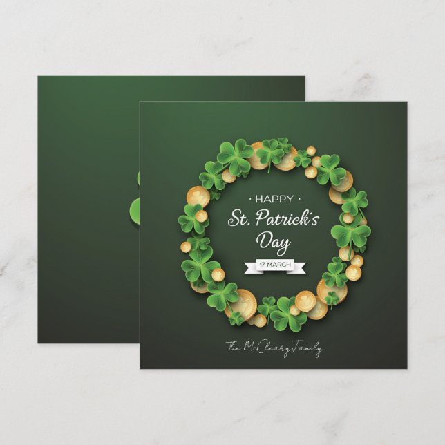 St Patrick's Clover Leaves Coins Holiday Card (Front/Back)