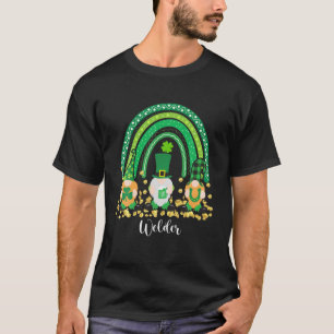 St Patricks Cute Lucky Funny Welder Gnome Rainbow T-Shirt