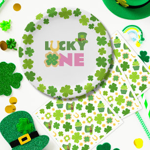 St. Patrick's Day 1st Birthday Lucky One Shamrocks Paper Plate