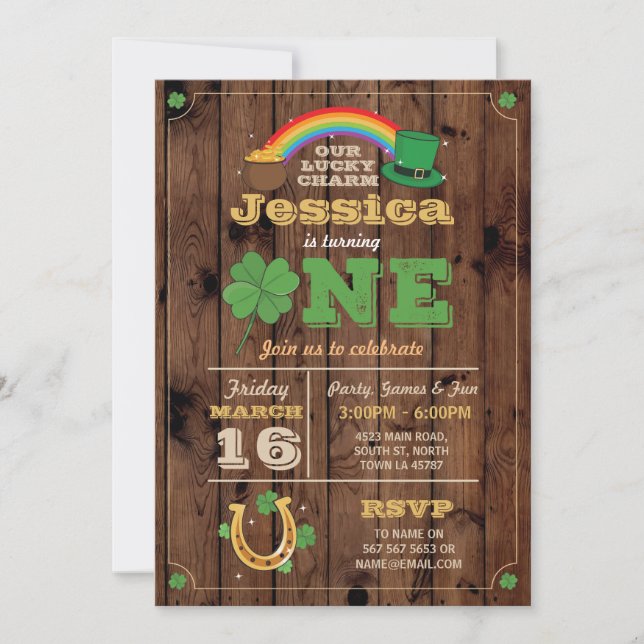 St. Patricks Day 1st Birthday Party Invitation One (Front)