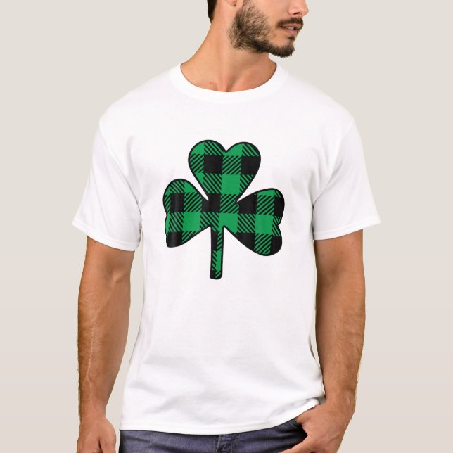 St Patrick's Day 2022 Shamrock Plaid Pattern March T-Shirt (Front)