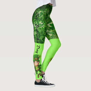 St Patrick's Day 2 Tone Green Fun Leprechaun Leggings