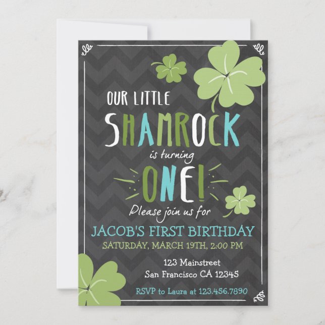 St. Patrick's Day 4 Leaf Clover Birthday Invite (Front)