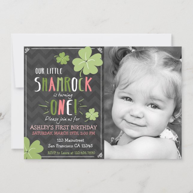 St. Patrick's Day 4 Leaf Clover Birthday Invite (Front)