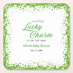St Patrick's Day A Little Lucky Charm Baby Shower  Square Paper Coaster