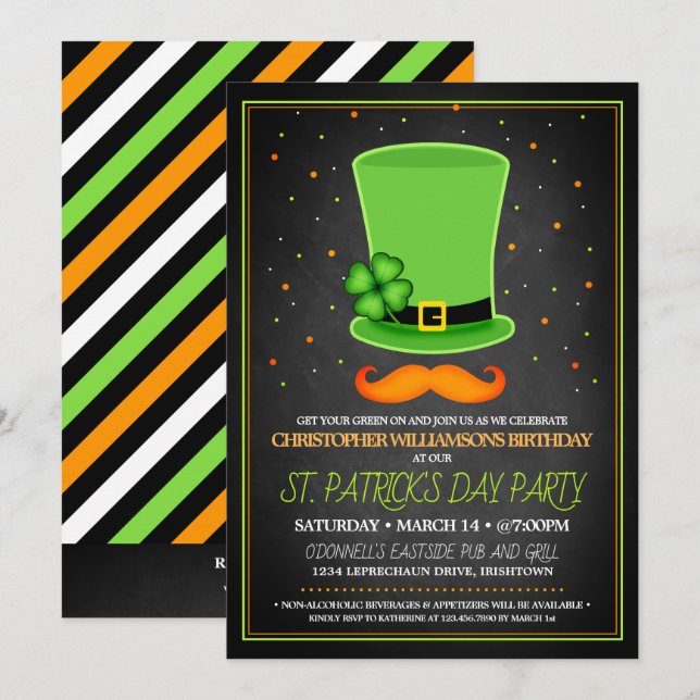 St. Patrick's Day Adult Birthday Party Invitations (Front/Back)