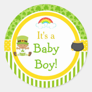 St Patrick's Day African American Boy Baby Shower Classic Round Sticker