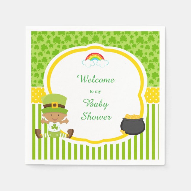 St Patrick's Day African American Boy Baby Shower Napkin (Front)