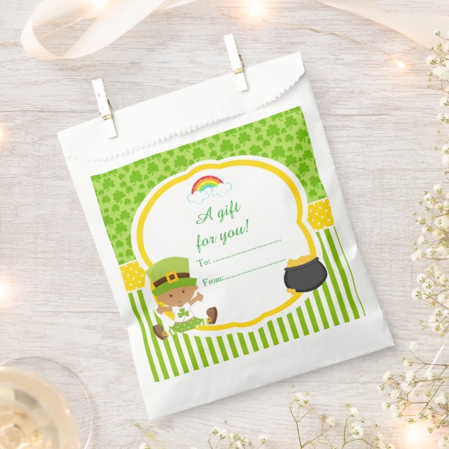 St Patrick's Day African American Girl Baby Shower Favour Bags (Clipped)