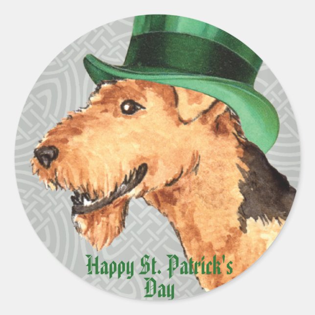 St. Patrick's Day Airedale Classic Round Sticker (Front)