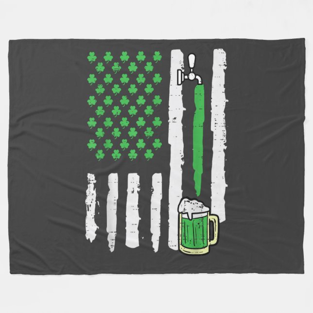 St Patricks Day America Flag Saint Fleece Blanket (Front (Horizontal))