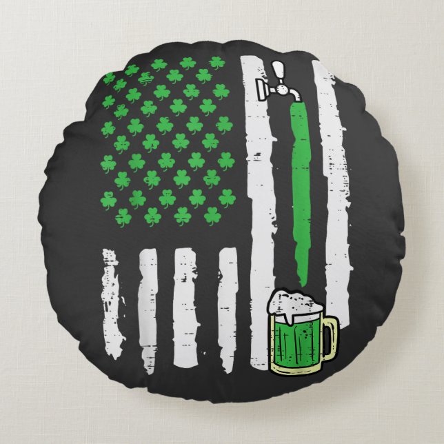 St Patricks Day America Flag Saint Round Cushion (Front)