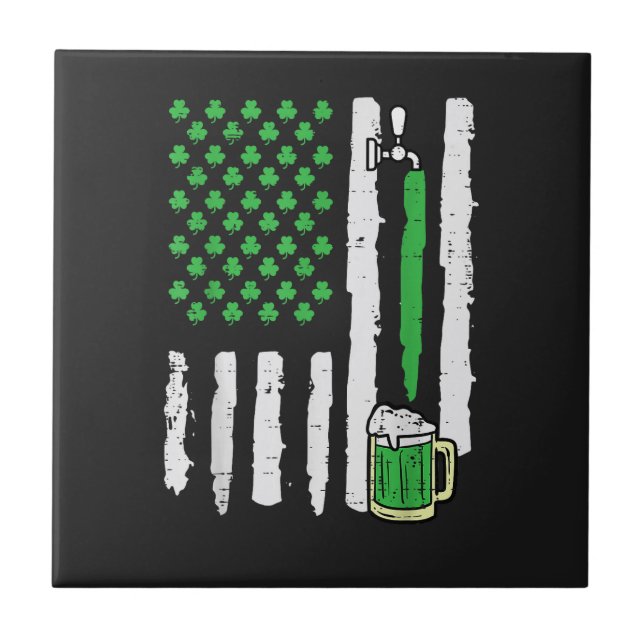 St Patricks Day America Flag Saint Tile (Front)
