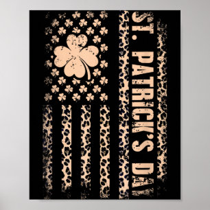 St patricks day american flag leopard shamrock poster