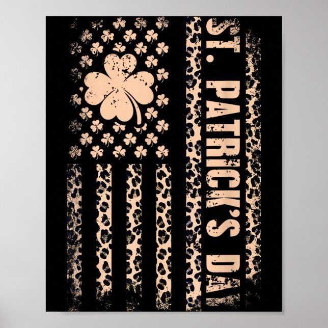 St patricks day american flag leopard shamrock poster (Front)