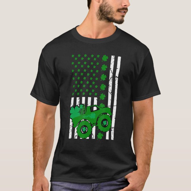 St Patrick's Day American Flag Monster Truck For B T-Shirt (Front)