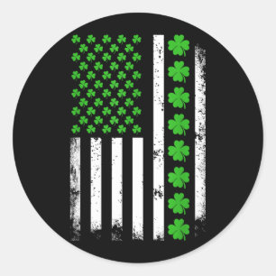 St Patricks Day American Flag Shamrock Irish Men Classic Round Sticker