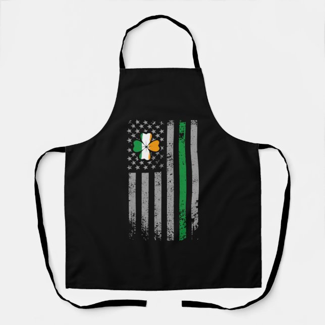 St Patricks Day American Irish Flag Shamrock Apron (Front)