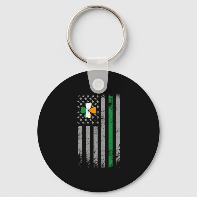 St Patricks Day American Irish Flag Shamrock Key Ring (Front)