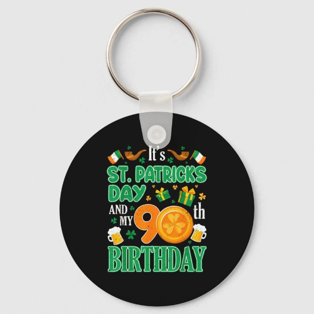St patricks day &amp; 90th birthday irish clover key ring (Front)