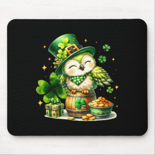 St patrick's day animal owl holding irish shamrock mouse mat