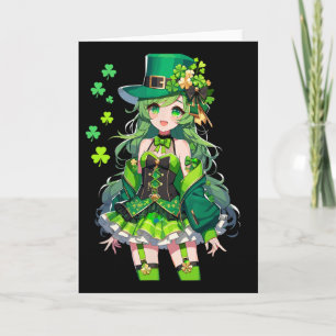 St Patrick's Day Anime Girl Kawaii Leprechaun Girl Card